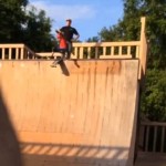father kicks son down skateboard ramp video